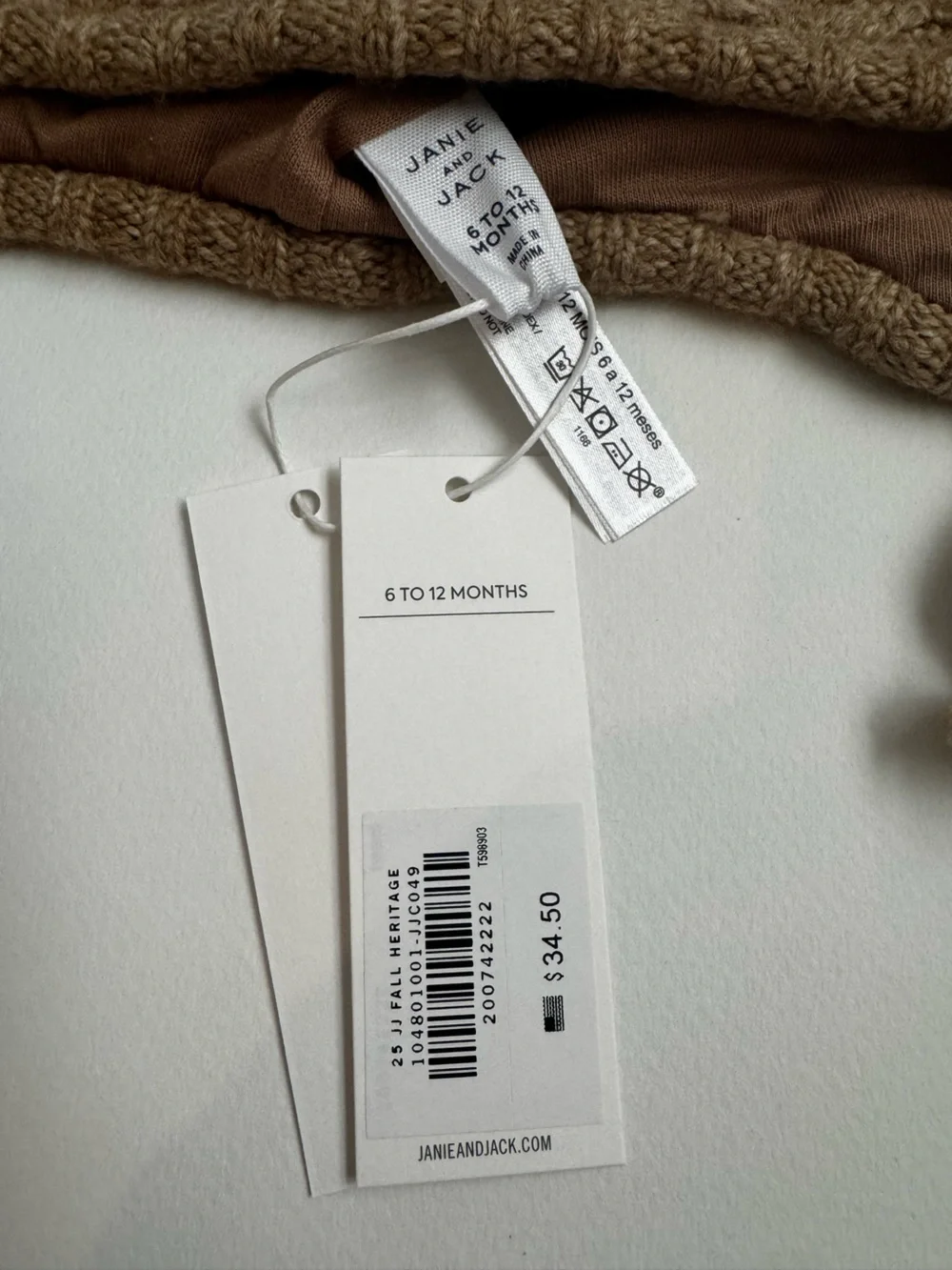 Janie and Jack Tan Cable-Knit Baby Sweater